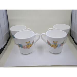Corning Corelle Swirl HOLIDAY MAGIC Teddy Bear Present Set Of 4 3 1/2" Tea Cups